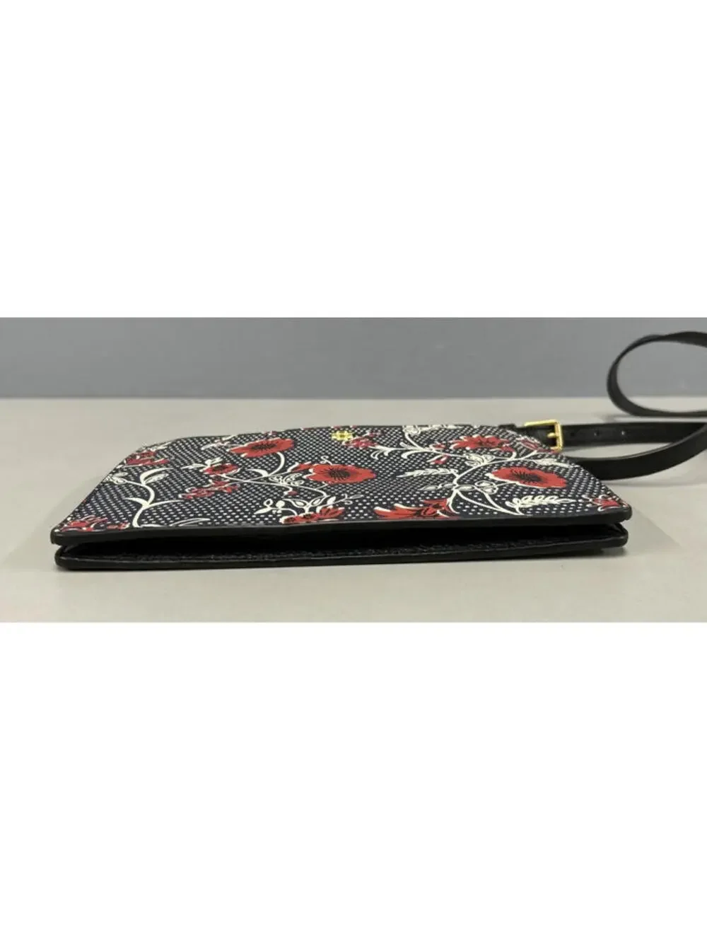 Tory Burch Blake Printed Crossbody Black and Red Floral Purse Pebbled Leather